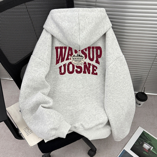 WASSUP潮牌美式 套头宽松休闲情侣上衣 重磅廓型连帽卫衣男秋冬新款