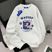 秋冬潮牌2025新款 WASSUP美式 宽松圆领卫衣男女同款 休闲情侣上衣