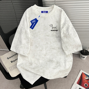 WASSUP夏季2026年新款蜡染纯棉短袖男女同款潮牌宽松休闲半袖上衣