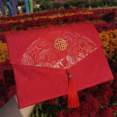 结婚专用布艺流苏红包袋大号5万6万10万大容量订婚彩礼提亲利是封
