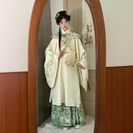 久颜原创 竹语 明制汉服女立领刺绣云肩大袖马面裙套装秋冬日常款