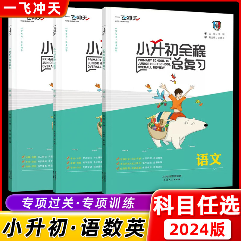 2024版一飞冲天小升初全程总复习语文数学英语人教版精通版部编天津中考毕业升学系统总复习资料专项训练辅导书知识大集结教辅书