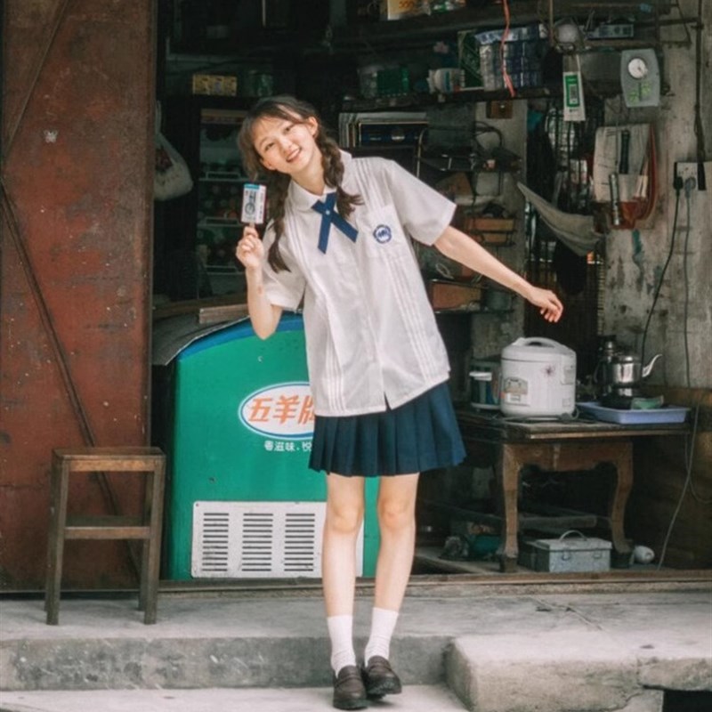 附中校服jk制服白衬衫短袖风琴褶泰式毕业服女士学院风套装班服夏