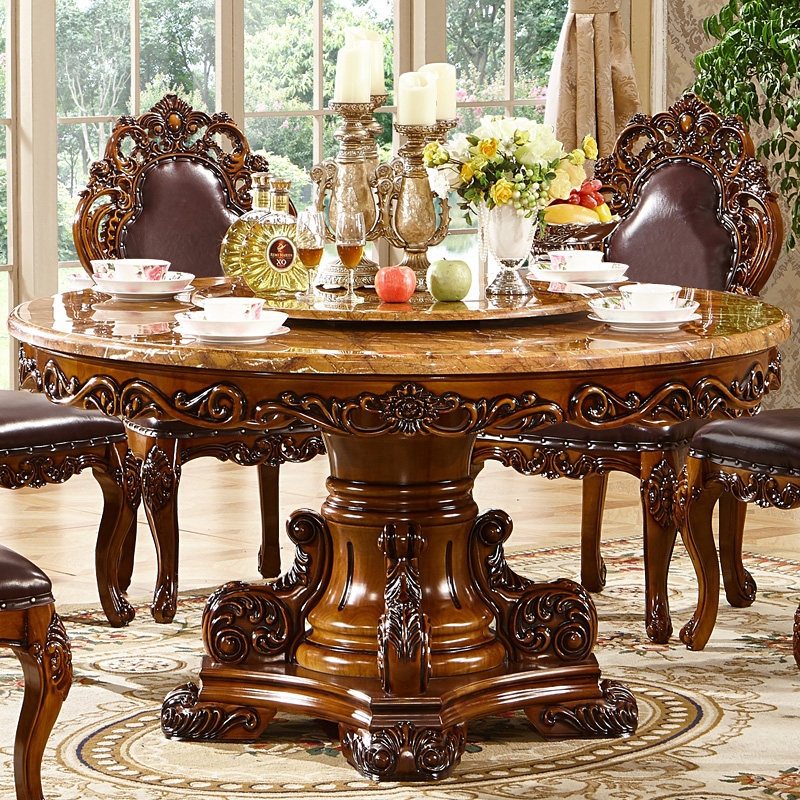 European style round table All solid wood American style dining table household hotel Electric Ovens turntable Marble dining table and chair combinationin the Residential furniture , Tables , Dining table  category - from Buy2taobao.com to provide professional Taobao agent buy service