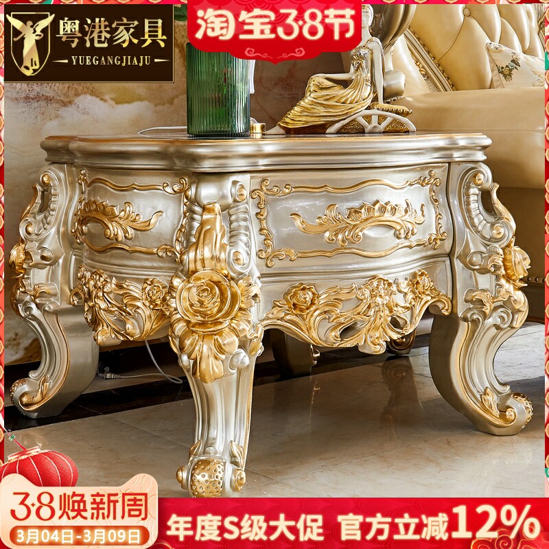 欧式方几美式别墅客厅实木角几边几沙发边桌金色小方桌小茶桌边柜