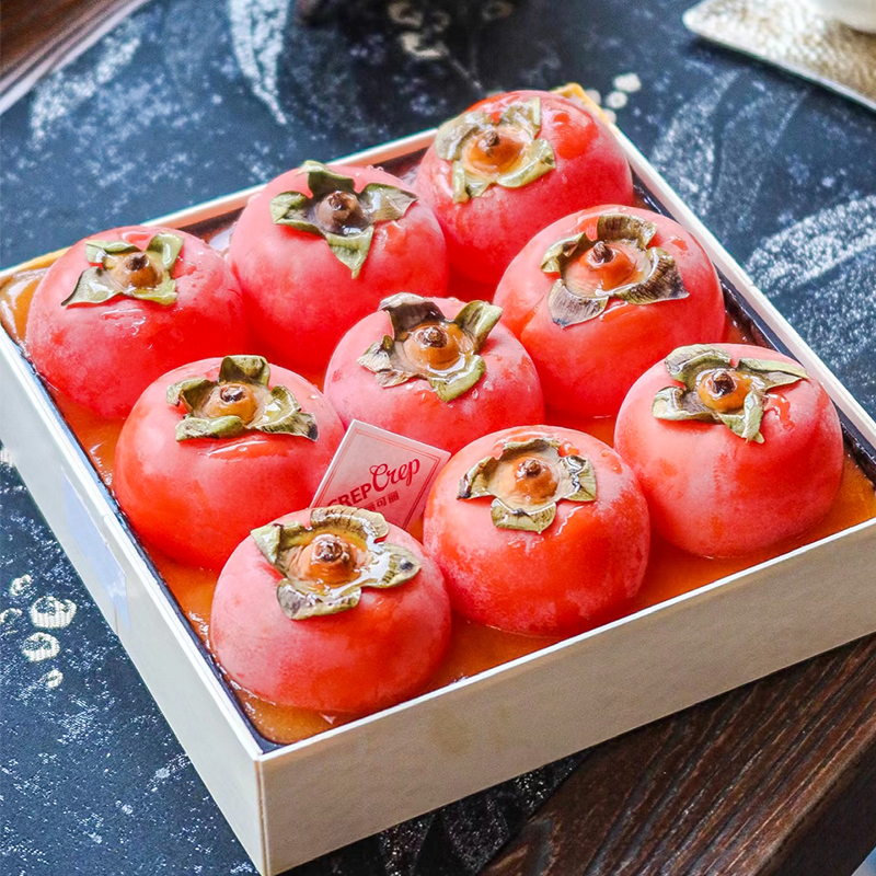 柿子提拉米苏木质包装盒网红一次性便当千层水果蛋糕甜品打包盒子