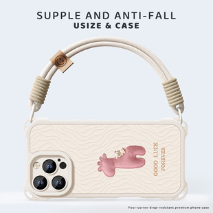 波纹小鹿适用iPhone17手机壳新款 15pro四角防摔14带手绳plus可爱卡通16promax硅胶Air软苹果16保护套17p高级