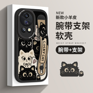 适用华为nova13pro手机壳腕带nova12保护套新款nova11Ultra硅胶10se防摔9pro全包7支架女款5z黑白猫咪5i软壳