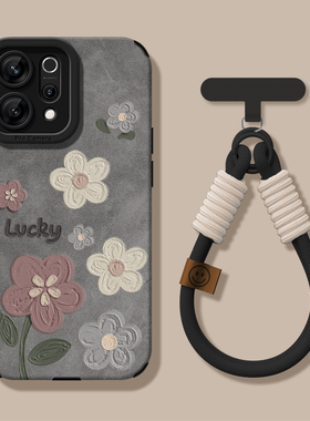 适用opporeno14手机壳手绳reno13pro保护套女款12pro新款11防摔翻毛皮reno14pro硅胶全包8pro+复古小花软外壳