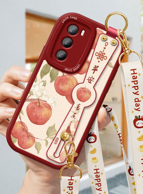 风铃柿子适用OPPOReno12手机壳新款Reno11全包防摔4SE挂绳6Pro斜跨挎Reno8Pro女款Reno9Pro背带5腕带高级软壳