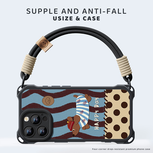 适用苹果17手机壳新款 iPhone16保护套17pro四角防摔14女15可挂手绳手链点点小狗高级14promax硅胶15pro小羊皮