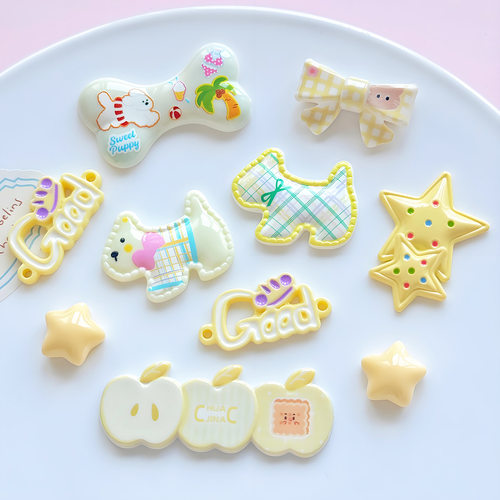 奶黄印花小狗洞洞鞋鞋扣鞋花