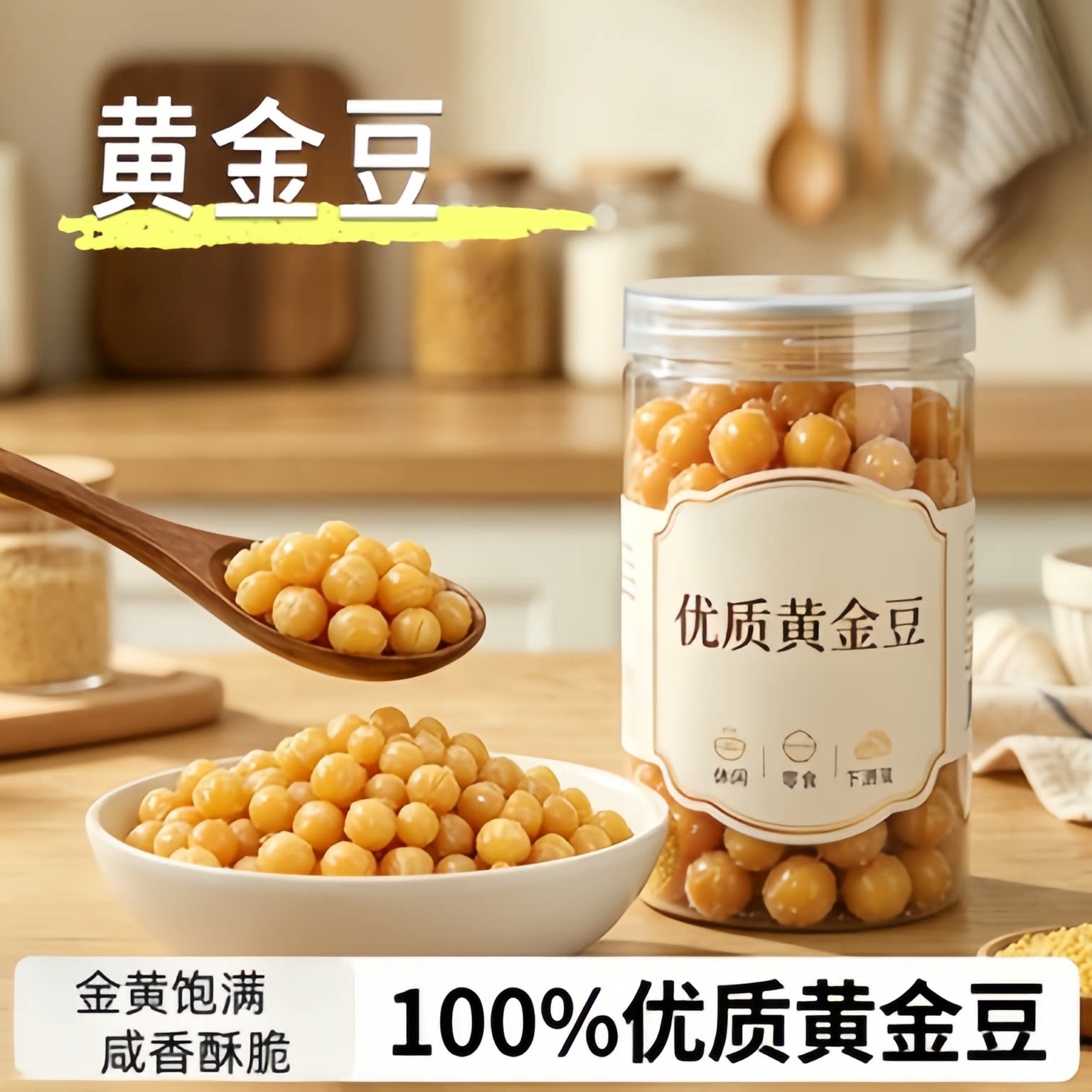 农科院黄金豆油炸豌豆罐装即食牛肉味油炸酥碗豆零食商用批发5斤