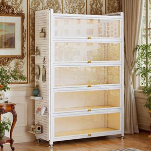 拉车钢制书架透明玻璃带门书柜展示柜防尘手办柜铁皮收纳模型谷子