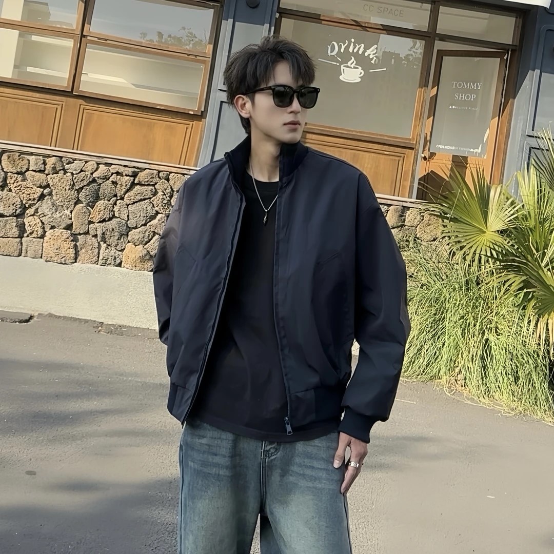 美式军绿色短款飞行夹克男