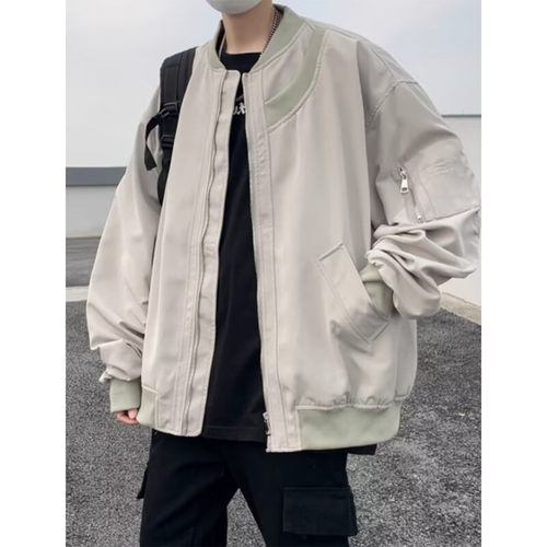 美式飞行员夹克外套男痞帅oversize棒球服小众设计感高街vibe衣服