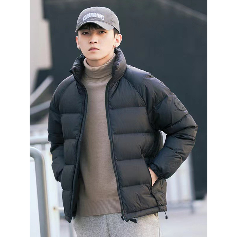 黑色立领轻薄保暖白鸭绒羽绒服男2025新款冬季青少年加厚短款外套