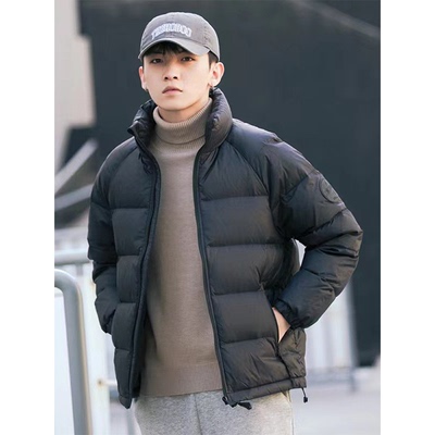 黑色立领轻薄保暖白鸭绒羽绒服男2025新款冬季青少年加厚短款外套