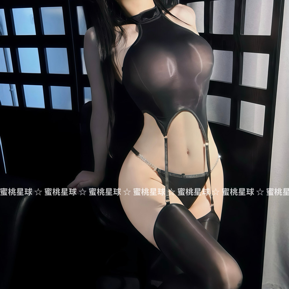 性感6D无缝挂脖连体衣透视油光袜