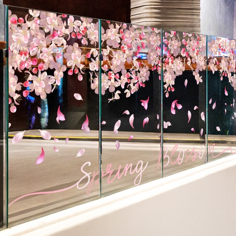 中国风海棠花樱花桃花玻璃门静电贴纸套装橱窗门窗花橱窗玻璃贴纸,家居饰品,软装墙贴,淘宝优惠券,粉丝福利购,淘宝优惠卷