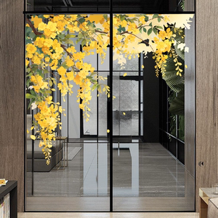 中国古风海棠花桃花玻璃门静电贴纸套装橱窗门窗花橱窗玻璃贴纸