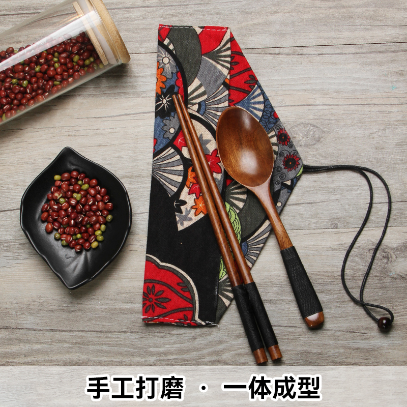 日式木质筷子勺子套装便携户外成人餐具3件套商用礼品