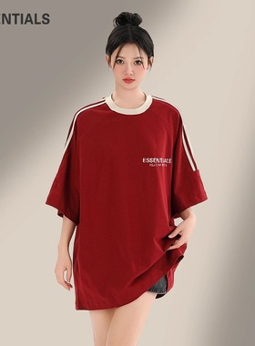ESSENTIALS官方本命年夏季运动短袖T恤男女红色潮牌纯棉条纹圆领