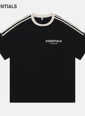 ESSENTIALS官方条纹夏季短袖T恤男女情侣装圆领黑色休闲运动上衣