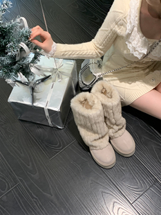 新年快乐 抵御寒潮时髦中筒加厚保暖雪地靴女 迷失冰岛