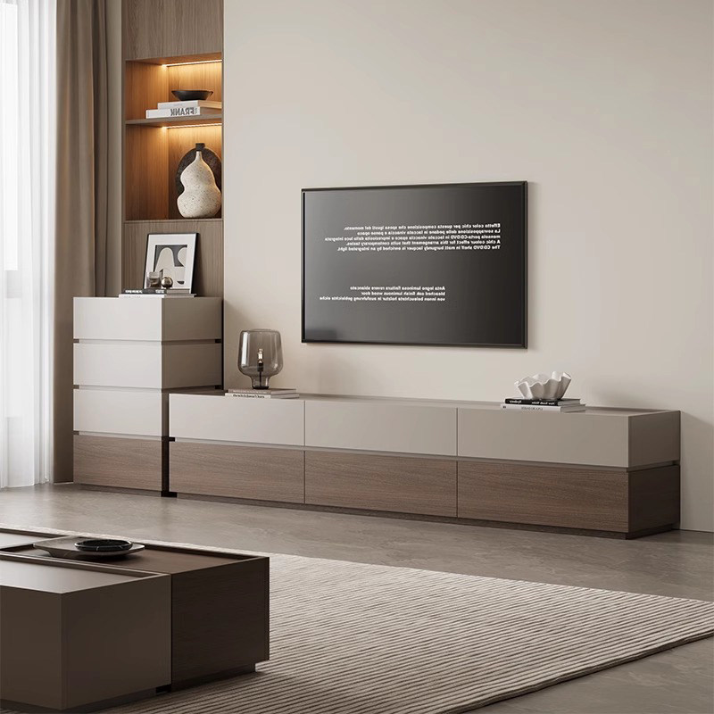 实木电视柜现代极简主义客厅储物柜集成背景墙柜颜色匹配地板柜定