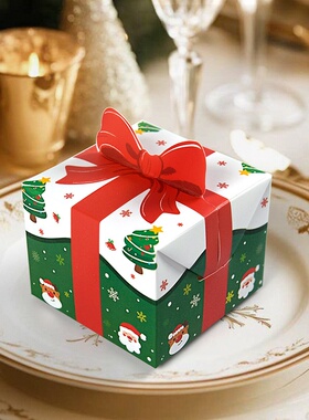 立体红色蝴蝶结圣诞节礼品包装盒纸盒迷你圣诞折叠礼物盒10pcs/包