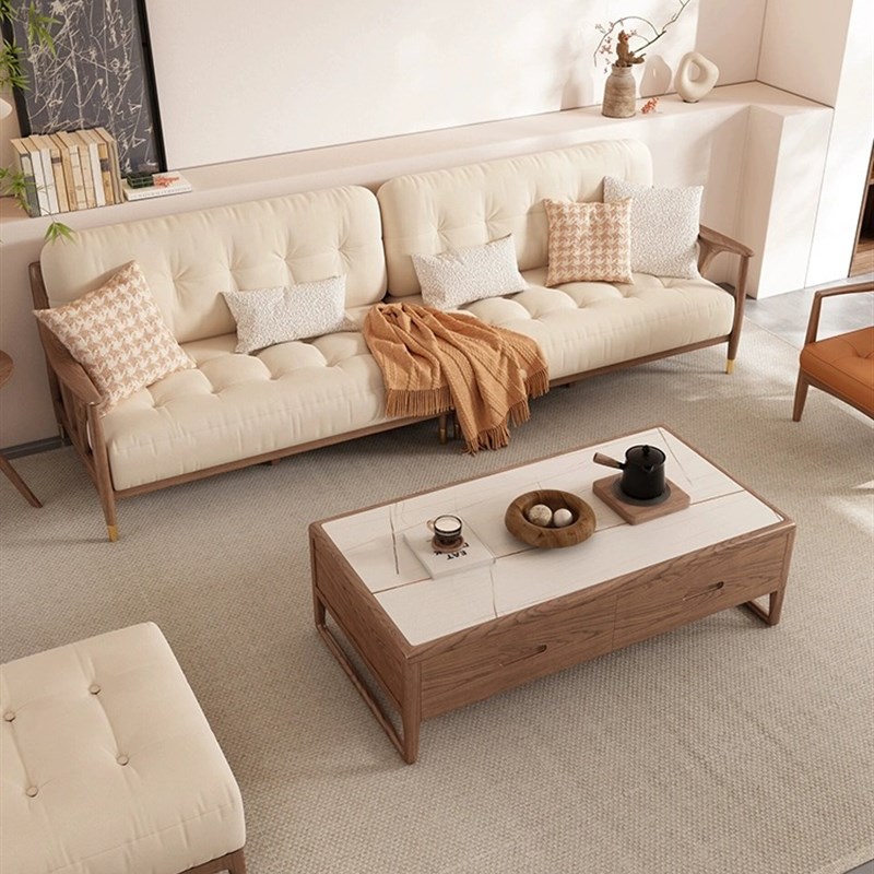 北美黑胡桃木客厅大户型简约现代休闲三人位家具全实木沙发