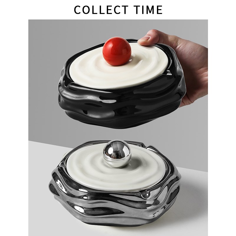 高级感烟灰缸办公室带盖陶瓷创意小众高I端大气上档次家用客厅轻