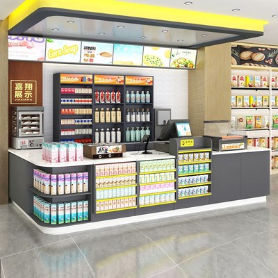 美宜佳超市收银台烟酒柜展示柜一体柜台吧台前台桌小型转角便利店