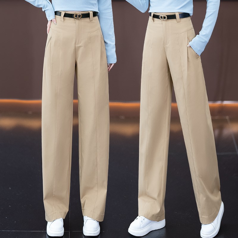 卡其色时尚休闲裤女春季2025新款爆款垂感西装裤高腰宽松阔腿裤子