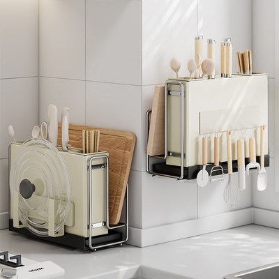 厨房刀架置物架台面多功能筷子刀具一体收纳架壁挂菜板砧板放置架