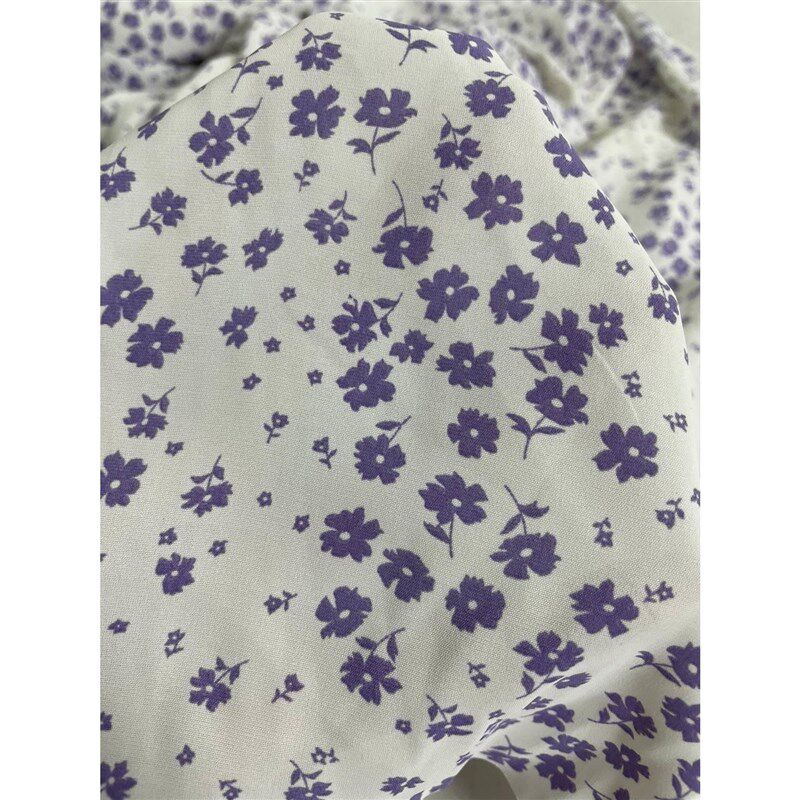 D313夏季白底紫色小碎花雪纺布头 柔软垂坠透气连衣裙上衣diy面料