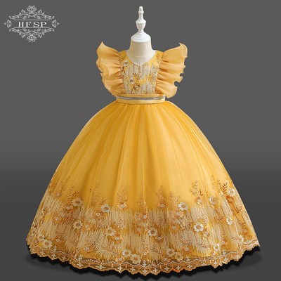 公主裙女童高端礼服儿童刺绣网纱长款主持走秀钢琴表演女孩连衣裙