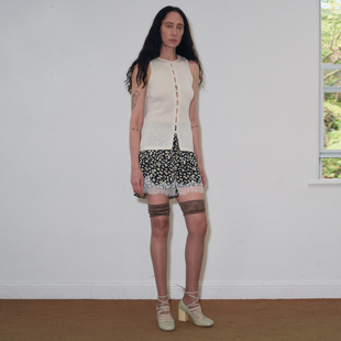 introutro拼接蕾丝碎花短裤直筒松紧腰薄款宽松阔腿通勤印花裤子