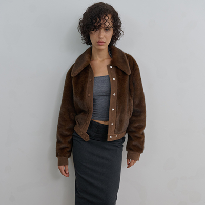 introutro皮草拼麂皮短款夹克
