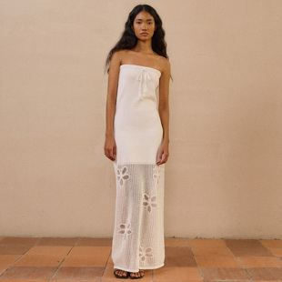 introutro镂空花朵抹胸连衣裙休闲风收腰百搭透气无袖直筒裙子女