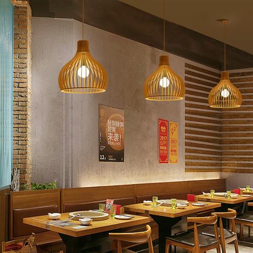 速发新ASNAGHI 现代木艺鸟笼吊灯日式饭厅饭店吧台茶馆火锅店灯具
