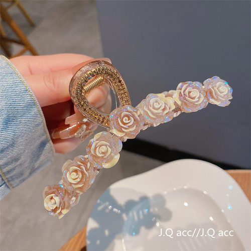 新品发夹女2023新款后脑勺日韩头饰发卡薄雾班瑰花时尚.大号抓夹