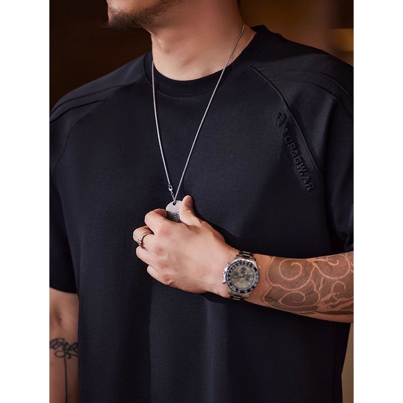 新品特大码d300斤美式复古休闲短袖T恤男士圆领宽松纯色半袖纯棉