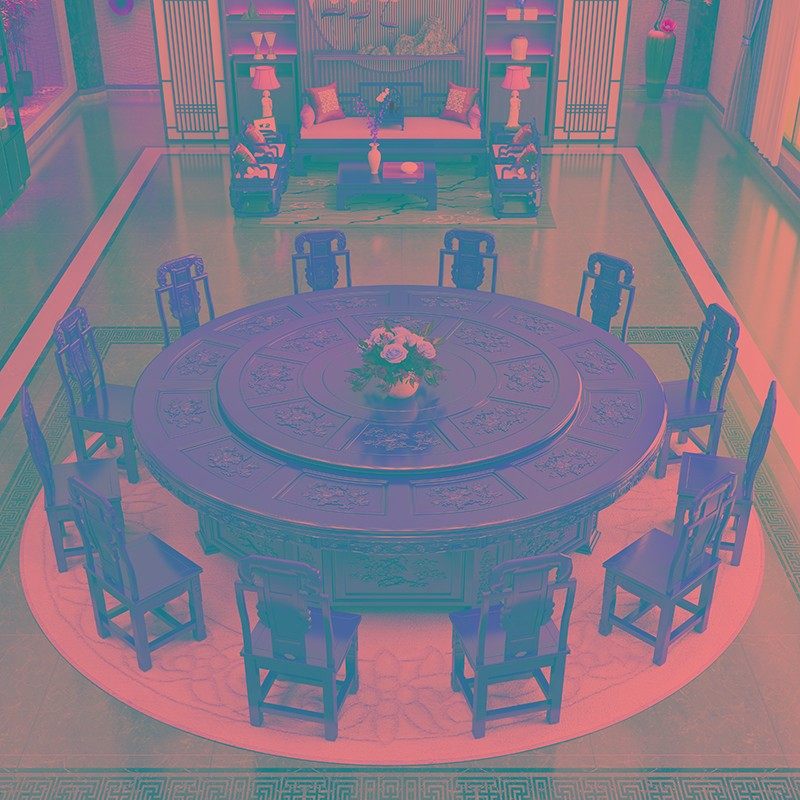 极速全实木中式餐桌椅组合15人酒店电动大圆桌1O8人20人仿古雕花