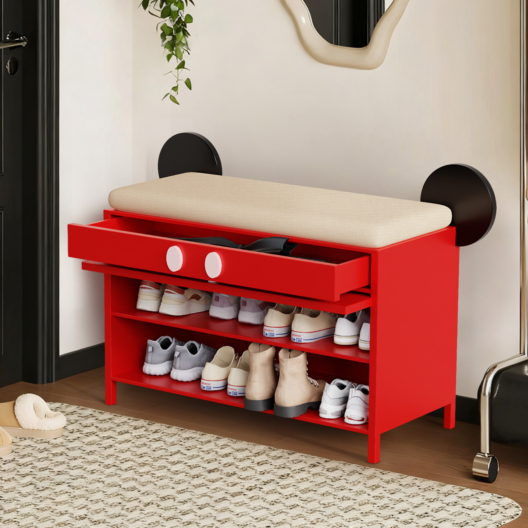米奇换鞋凳家用门口一体靠墙可坐鞋柜收纳凳玄关入户走廊穿鞋长凳,住宅家具,换鞋凳,淘宝优惠券,粉丝福利购,淘宝优惠卷