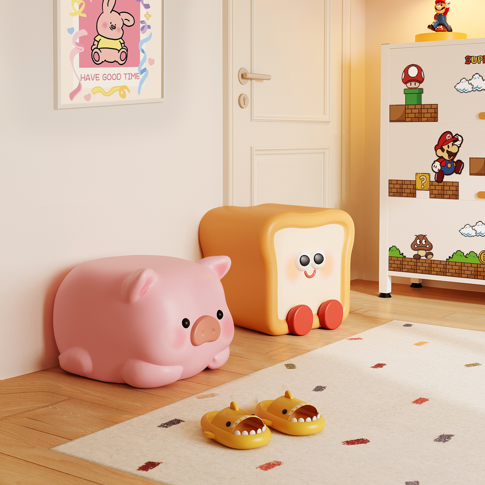 【独家设计】可爱猪猪换鞋凳坐墩