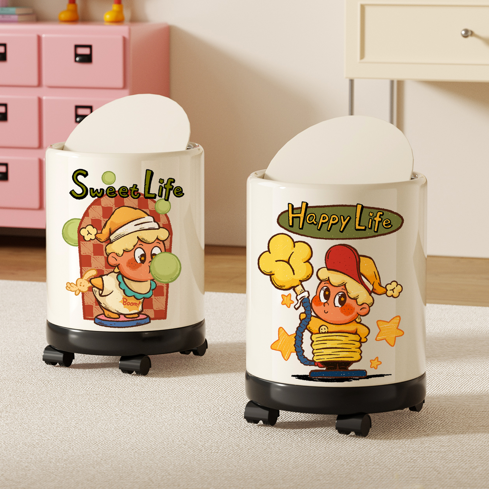 可爱星星仔新款垃圾桶带万向轮