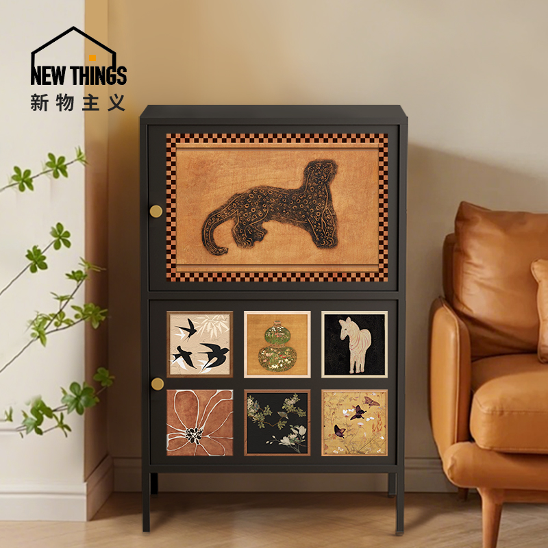中古风沙发边柜侧柜客厅收纳柜子置物柜创意餐边柜靠墙一体储物柜