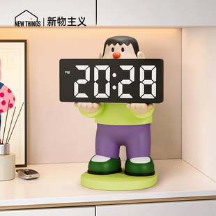 胖虎电子时钟摆件客厅电视柜桌面摆放台式钟表高级装饰品创意闹钟